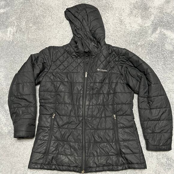 Columbia Puffer Coat Womens Large Hooded Black Jacket Quilted Winter ** - Picture 1 of 11